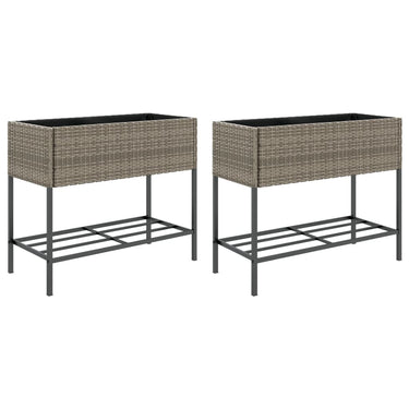 Hochbeete mit Ablage 2 Stk. Grau 90x40x75 cm Poly Rattan